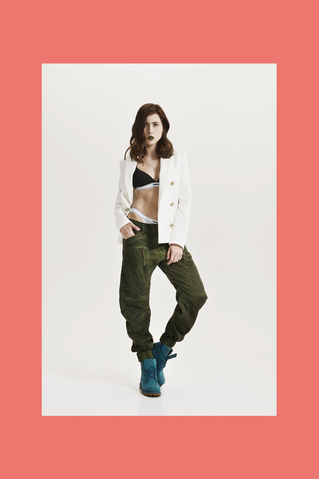 Сако VERSACE COLLECTION, бельо DIESEL, панталон G-STAR RAW, обувки TIMBERLAND