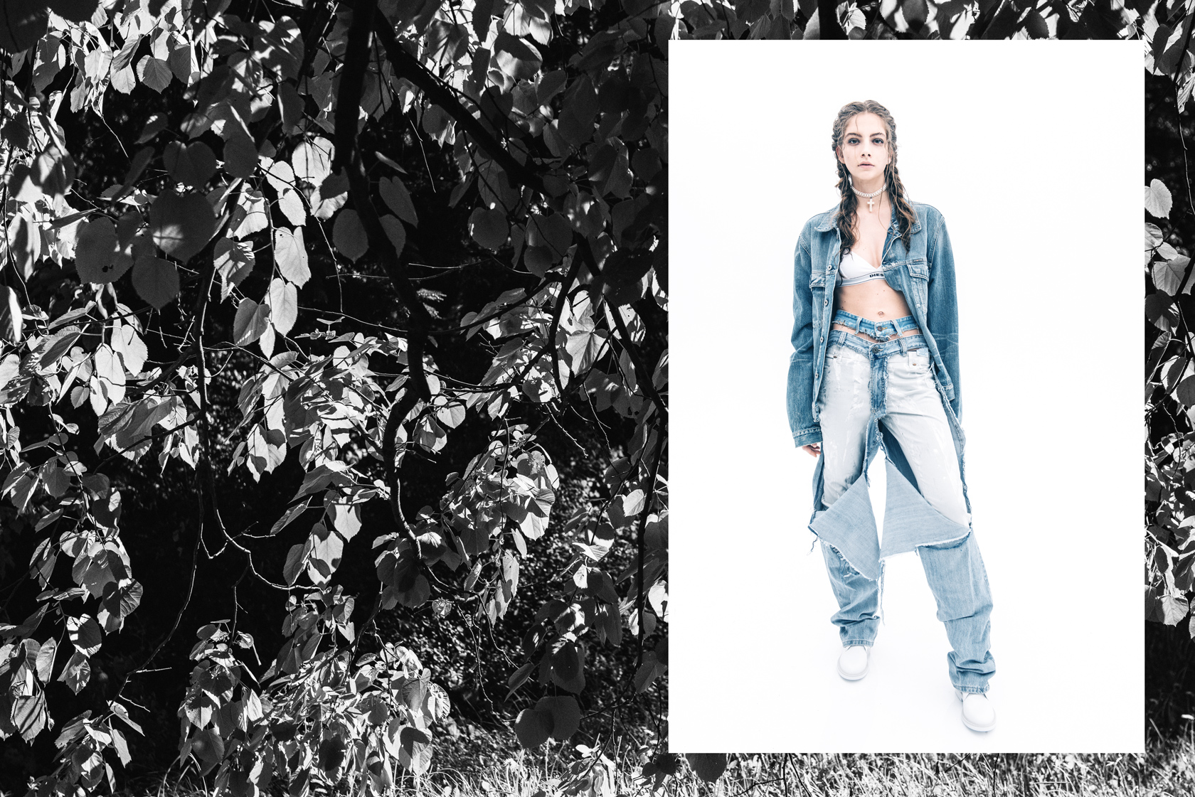 Бельо DIESEL, деним KOHZO от PLUS ZERO CONCEPT STORE, перли VELMAR, обувки G-STAR RAW
