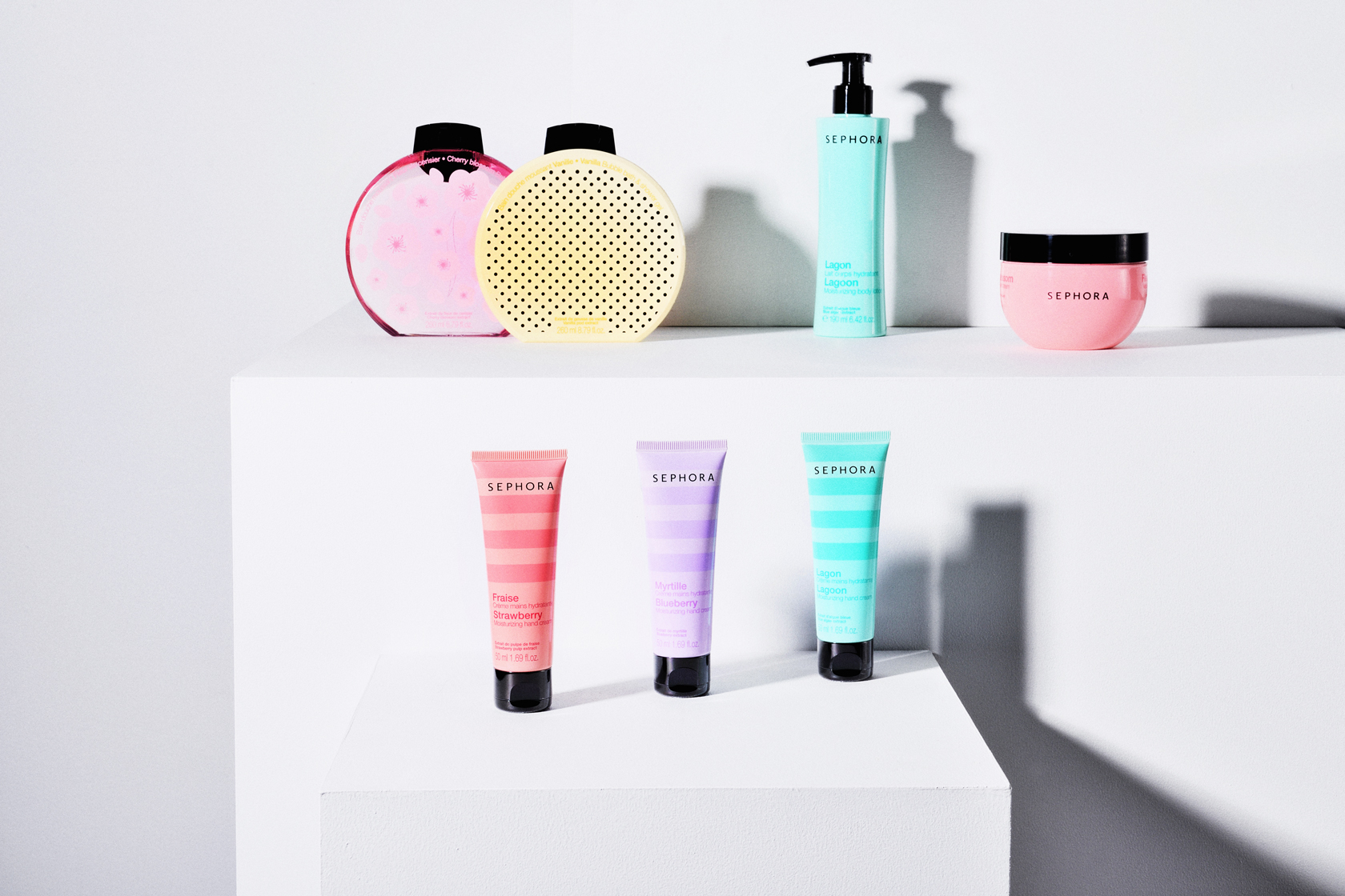 Sephora: душ гел Cerry Blosson и Vanilla - 16 лв., мляко за тяло Lagoon, 15 лв., крем за тяло Cherry Blossom,19лв., крем за ръце Strawberry, Blueberry и Lagoon - 7 лв. Sephora: душ гел Cerry Blosson и Vanilla - 16 лв., мляко за тяло Lagoon, 15 лв., крем за тяло Cherry Blossom,19лв., крем за ръце Strawberry, Blueberry и Lagoon - 7 лв.