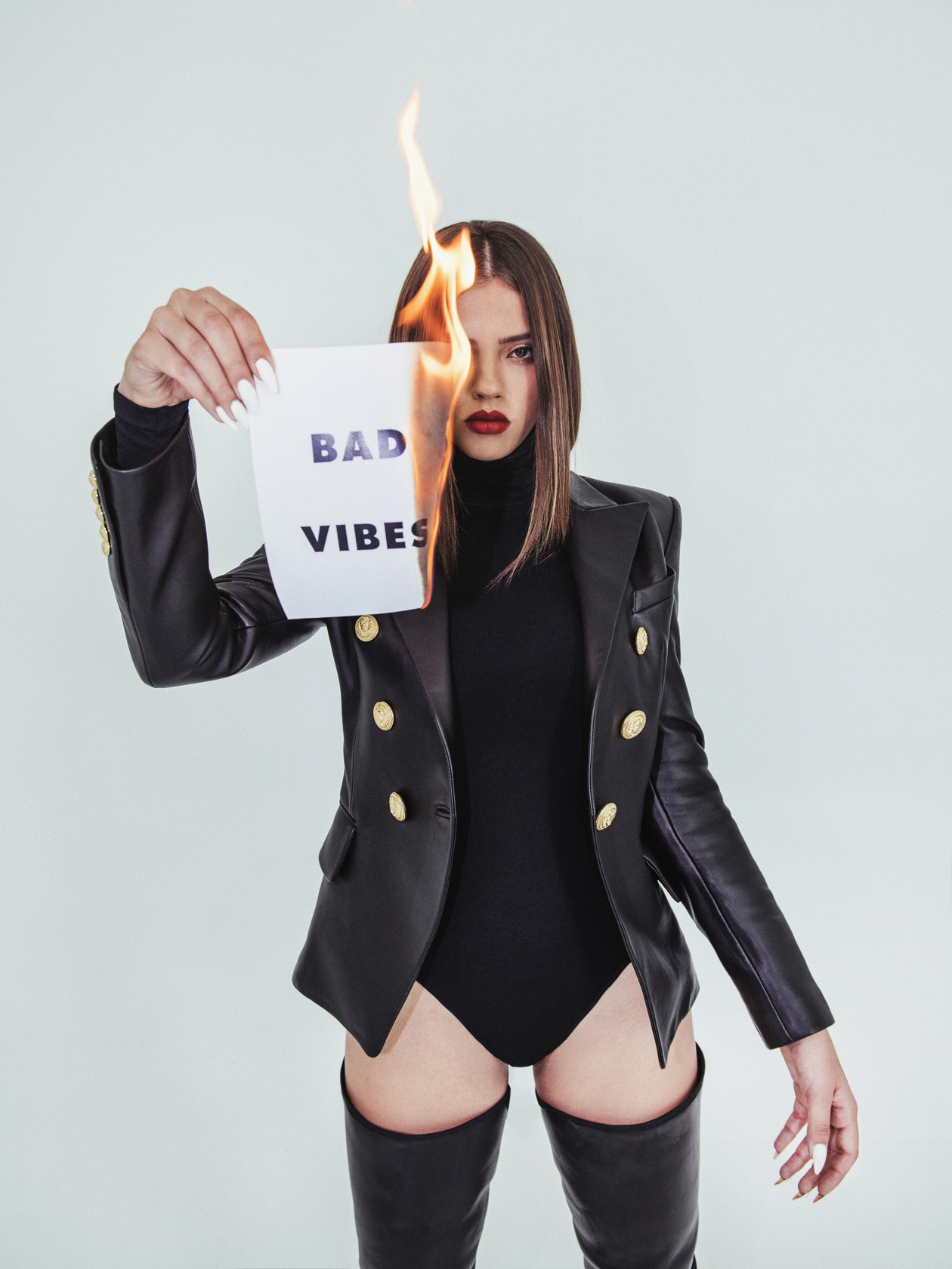 Сако и чизми Balmain от PAP, боди Wolford
